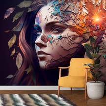 Tek Parça Poster Duvar Kağıdı 3D Kuaför Renkli Güzel Kadın