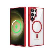 Zore Galaxy S22 Ultra Uyumlu Magsafe Wireless Şarj Özellikli Silikon Nvth Ege Kılıf-kırmızı