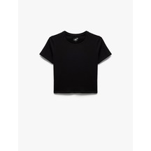 Koton Kısa Kollu Bisiklet Yaka Dar Kesim Pamuklu Basic Spor Tişört Siyah 5sak10286nk Siyah