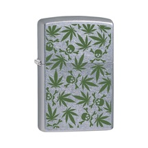 Zippo Street Chrome With Weed Leaves And Skulls Design Çakmak - 49007-00071-model02