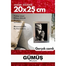 Gerçek Camlı 21lik Düz 20 X 25 Gümüş Fotoğraf Resim Çerçevesi Ayaklı Arkalık Veya Duvara Asma