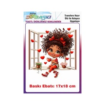 Sevimli Kız Çocuğu Ütü İle Yapışan Tişört Tekstil Baskı 3077