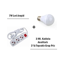 Led Ampul 7w Ve Uzatmalı Anahtarlı Priz Set 3m 3'lü Renkli