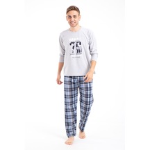 Tampap Erkek Baskılı Pijama Takımı Uzun Kollu 2170 Gri (520085268)