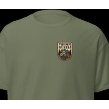 Wildstyle Yaban Güzeli Renkli Vintage Doğa Kamp Yaban Hayat Baskılı Unisex Bisiklet Yaka Pamuklu Tişört Haki