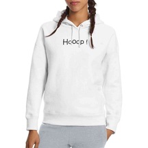 Hooop Baskılı Beyaz Kadın Kapşonlu Sweatshirt