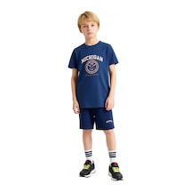 Ersefa Erkek Çocuk Konforlu Şehir Baskılı Pamuklu T Shirt Ve Şort Kombin İndigo