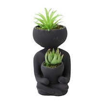 Yapay Çiçek Deposu Succulentli Buda Heykeli Siyah Yapay Bitkiler Dahil
