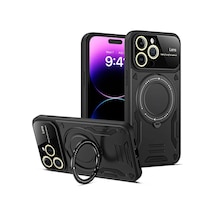 Newface - 531 - Apple iPhone Uyumlu 15 Pro Kılıf Joy Lens Standlı Kapak - Ece-umay - - Siyah Sıyah