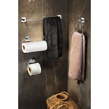 Yapışkanlı Krom 4'lü Banyo & Mutfak Havluluk Seti Wc Kağıtlık, Rulo, Çember Ve Uzun Havlu Askısı, Krom Diğer