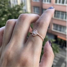 Oval Zirkon Taşlı Rose Yüzük Gümüş - Rose Gold