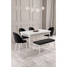Calvin Beyaz 80x132 Mdf Açılabilir Mutfak Masası Takımı 4 Sandalye, 1 Bench Siyah