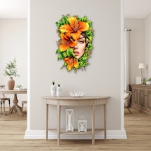 Turuncu Zambaklı Kadın Portresi - Metal Tablo - Dec0276 53 X 80 Cm Çok Renkli