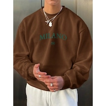 Startmore Kahverengi Unisex Kadın/erkek Detaylı Milano Özel Baskılı Renkli Oversize Bisiklet Yaka Pamuklu