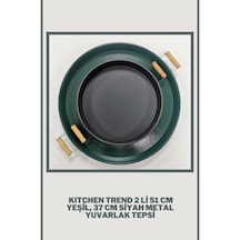 51 CM Yeşil 37 CM Siyah 2 Li Metal Yuvarlak Tepsi Sunum Tepsi .
