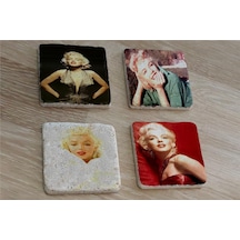 Marilyn Monroe Fotoğrafları Doğal Taş Bardak Altlığı 4'lü Set - Natural Stone Coasters - Taş Çok Renkli