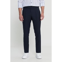 AC&Co / Altınyıldız Classics Erkek Lacı Slim Fit Dar Kesim Beli Lastikli Yan Cep Rahat Pantolon Lacı Lacivert