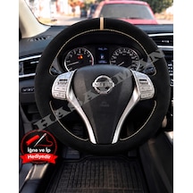 Nissan X-trail T32 Dikme Direksiyon Kılıfı Full Alcantara Süet Bej Yüzük Ve Bej Dikiş 2014-2017 Siyah