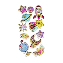 Sticker Kabartmalı Stiker Defter Planlayıcı Etiket Pullu-803 - 17 x 9 CM - Gezegen Roket Yıldız
