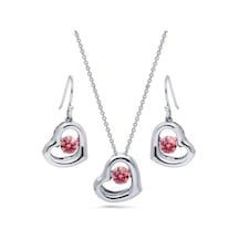 Pembe Taşlı Kalp Set