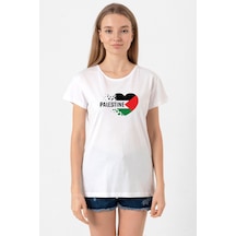 Heart Palestine Flag Beyaz Kadın Bisikletyaka Tshirt Beyaz