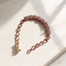 Kırmızı Sanat Evi Damla Zincirli Gold Şık V Taşlı Klipsli Çelik Bileklik