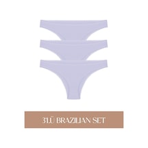 Cotvie Lila Pamuklu Brazillian 3'lü Set Külot Lila
