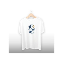 Balina Detaylı Unisex Tişört Beyaz