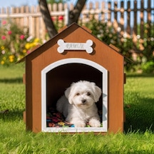 Ayrex Ahşap Dekoratif Kedi Ve Köpek Evi Ve Minderi, Köpek Kulübesi, Mdf Materyal Kahverengi, Standart
