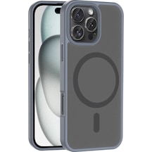 Apple Uyumlu iPhone Ekılıf 16 Pro Max Kılıf Magsafe Şarj Özellikli Mat Arka Yüzey Sio Kapak Gri