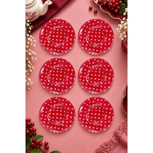 6 Lı Cam Çay Tabağı Kırmızı Beyaz Puantiyeli 12 Cm 6 Adet Çay Tabak