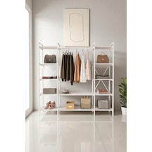 Nilamu Beyaz Elbise Dolabı Metal Gövdeli Açık Askılık & Organizer Dolap 175 170 34 Cm Beyaz