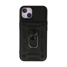 Newface Apple İphone 15 Kılıf Pars Lens Yüzüklü Silikon - Siyah