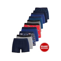 Tudors Erkek 10'lu Likralı Pamuklu Esnek Kumaş Premium Seri Boxer-46433 Çok Renkli