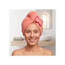 Prenses Peluş Mikrofiber Saç Kurulama Havlusu Çizgi Fiyonklu, Pratik Saç Bonesi - Duş, Makyaj Ve Bakım Saç Wrap Pembe