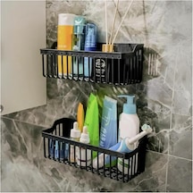 Banyo Rafı 2 Askı Aparatlı - Ultra Güçlü Yapışkanlı Askılı Raf, Banyo Mutfak Dolap İçi Düzenleyici Organizer, Duş Şampuanlık, Duşakabin Rafı Askılı Organizer Siyah Siyah