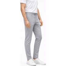 Yazı Erkek Slim Fit Dar Kesim Beli Bağlamalı Yan Cepli Casual Jogger Pantolon gri