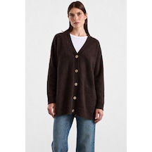 Olcay V Yaka Soft Kumaş Hırka Kahve 8295