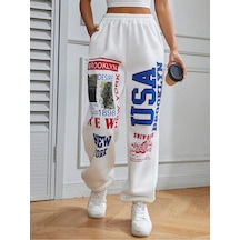 Coolane Letter Graphic Elastic Waist 4 Mevsim Eşofman Beyaz