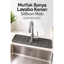 Lavabo Kenarı Silikon Su Geçirmez Musluk Matı 37x14cm Gri