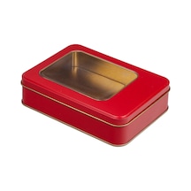 Pencereli Kırmızı Metal Kutu 19x13,5x4,5 Cm