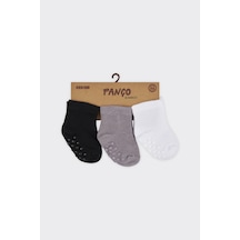 Panço Unisex Beybi Kaydırmaz Tabanlı 3'lü Soket Çorap Seti renkli