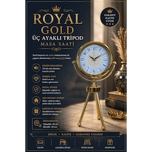 Gold Royal Motifli Üç Ayaklı Metal Masa Saati
