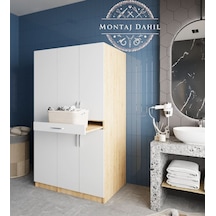 Tina Çamaşır Ve Kurutma Makinesi Dolabı Banyo Dolabı Meşe Beyaz Beyaz - Meşe Tina Çamaşır Ve Kurutma Makinesi Dolabı Banyo Dolabı Meşe Beyaz Beyaz - Meşe