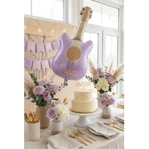 Retro Mat Lila Gitar Folyo Balon 46x89 Cm Müzik Temalı Doğum Günü Parti Süsü Çok Renkli