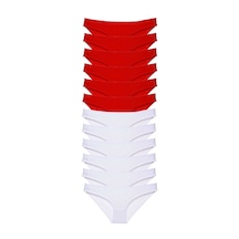 Royaleks Likralı Kadın Slip Külot 12 Adet Süper Eko Set Kırmızı Beyaz RYL-EKO11015 Beyaz - Kırmızı