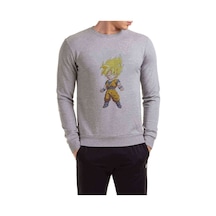 Anime Dragon Ball Vegeta Baskılı Gri Erkek Örme Sweatshirt (534640367)