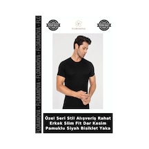 Floranova Özel Seri Stil Alışveriş Rahat Erkek Slim Fit Dar Kesim Pamuklu Siyah Bisiklet Yaka