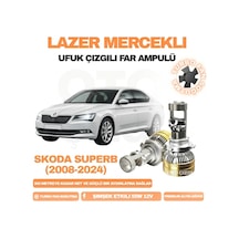 Skoda Superb 2008 - 2024 Kısa Far Uyumlu Mercek Led Ufuk Çizgili Far Ampulü Led Şimşek Etkili