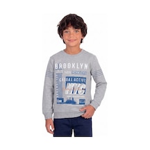 Onloox Erkek Açık Gri Melanj Erkek Çocuk Açık Gri Melanj Pamuklu Bisiklet Yaka Regular Fit Yazı Baskılı Sweatshirt 8-9 Yaş